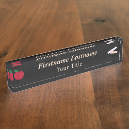 Teacher Desk Nameplate – Custom Black – Red Apple Naambordje