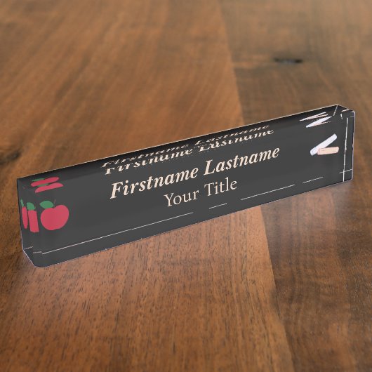 Teacher Desk Nameplate – Custom Black – Red Apple Naambordje (Zijkant)