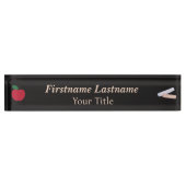 Teacher Desk Nameplate – Custom Black – Red Apple Naambordje (Voorkant)