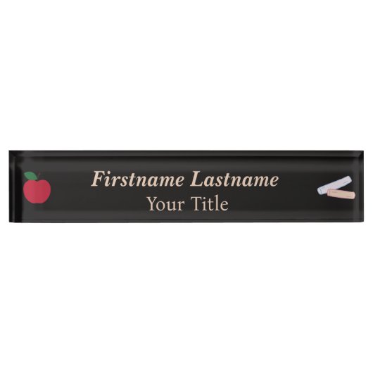 Teacher Desk Nameplate – Custom Black – Red Apple Naambordje (Voorkant)