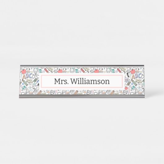 Teacher Doodle Icon Fun Bureau Naambordje (Voorkant)