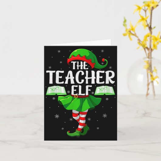 Teacher Elf Christmas Girls Women Elf Squad Xmas F Kaart (Gele Bloem)