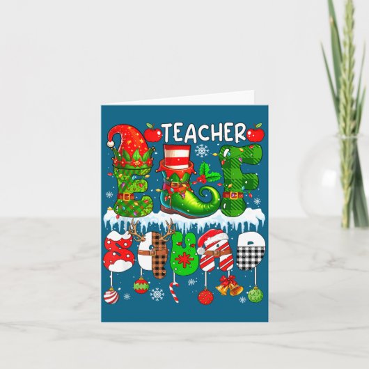 Teacher Elf Squad Xmas Colorful Elf Hat Scute Ss C Kaart (Voorkant)