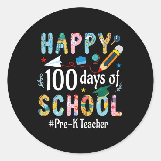 Teacher Fun 100ste schooldag Ronde Sticker (Voorkant)