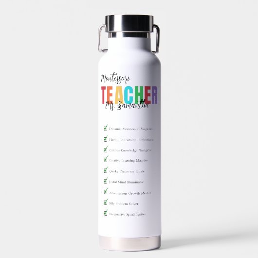 Teacher Funny Checklist Kleurrijk Waterfles (Voorkant)
