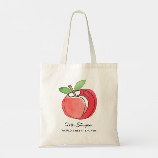 Teacher Gift Aangepaste Naam Waterverf Apple Tote Bag (Achterkant)