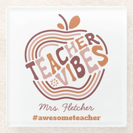 Teacher Gift Apple Boho Glazen Onderzetter (Voorkant)
