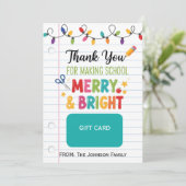 Teacher Gift Card Holder Merry & Bright Christmas Kaart (Staand voorkant)