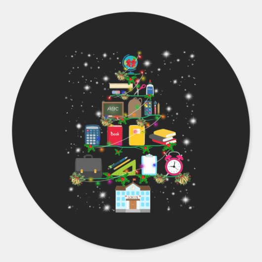Teacher Gift Christmas tree with school related Ronde Sticker (Voorkant)