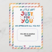 Teacher Gift Kaart Holder alleen voor jou waarderi (Voorkant / Achterkant)