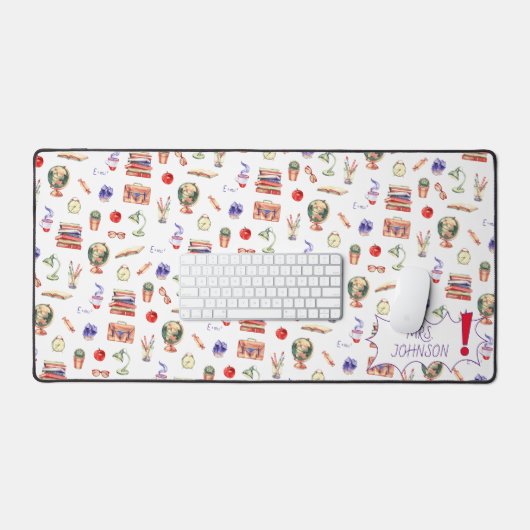 Teacher Gift Waterverf School Supply Script Naam Bureaumat (Keyboard & Muis)