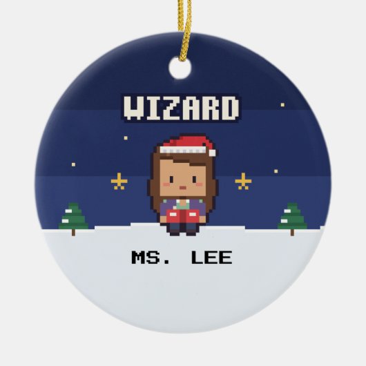Teacher Gift Wizard Pixel Christmas Ornament (Voorkant)
