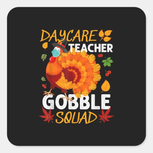 Teacher Gobble Squad Turkey Face Mask Gift Vierkante Sticker (Voorkant)