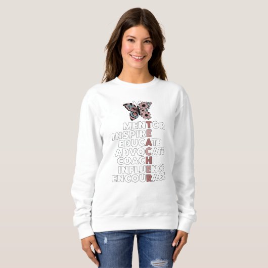 Teacher Group Gift Back Print Custom Boho Creweck Trui (Voorkant volledig)