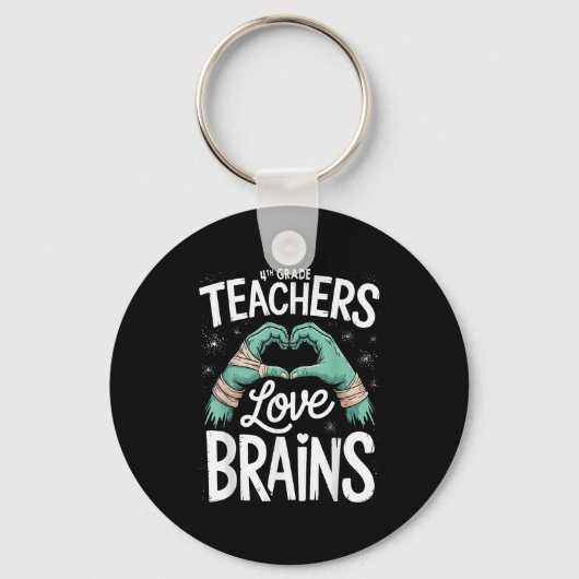 Teacher Halloween S 4th Grade Teachers Love Brains Sleutelhanger (Voorkant)