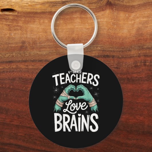 Teacher Halloween S 4th Grade Teachers Love Brains Sleutelhanger (Voorkant)