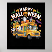 Teacher Halloween School Bus Driver Cute Ghost Wit Poster (Voorkant)
