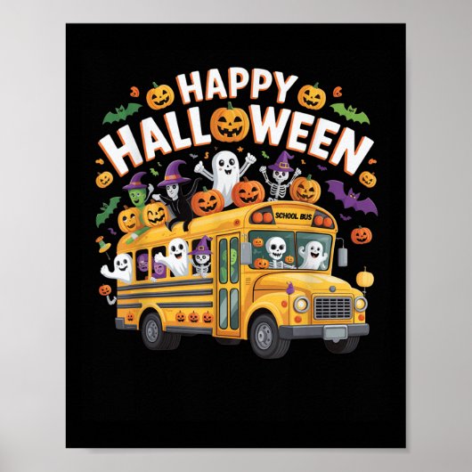 Teacher Halloween School Bus Driver Cute Ghost Wit Poster (Voorkant)