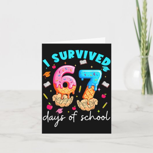 Teacher I Survived 67 Days Of School Funny Meme Ba Kaart (Voorkant)
