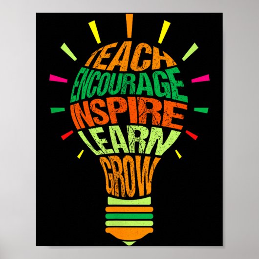 Teacher Insrational Definition Colorful Lightbulb  Poster (Voorkant)
