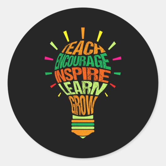 Teacher Insrational Definition Colorful Lightbulb  Ronde Sticker (Voorkant)