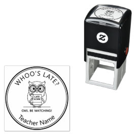Teacher Late Work Owl Pun Cartoon Playful Grading Zelfinktende Stempel