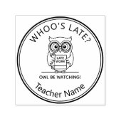 Teacher Late Work Owl Pun Cartoon Playful Grading Zelfinktende Stempel (Design)