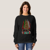 Teacher Leopard Red White Green Plaid Christmas Tr Trui (Voorkant volledig)