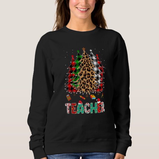 Teacher Leopard Red White Green Plaid Christmas Tr Trui (Voorkant)