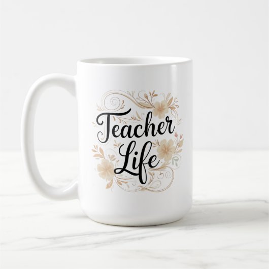 Teacher Life Floral Typography Design Koffiemok (Links)