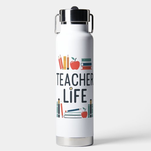 Teacher Life Modern Typography Design Waterfles (Voorkant)