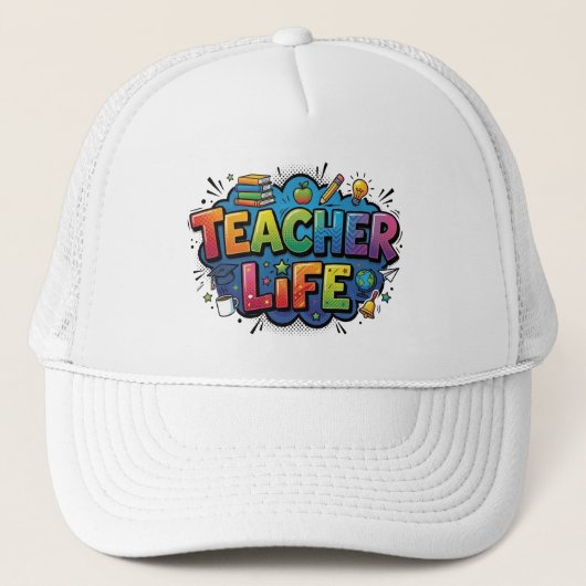 Teacher Life Pop Art Comic Style Teacher Gift Trucker Pet (Voorkant)
