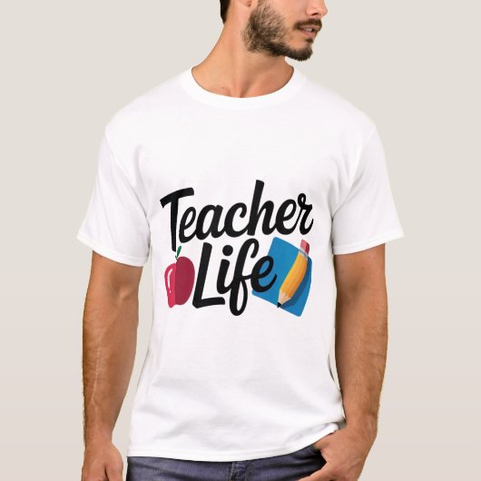 Teacher Life Shirt – Cute Apple & Pencil Design |  (Voorkant)