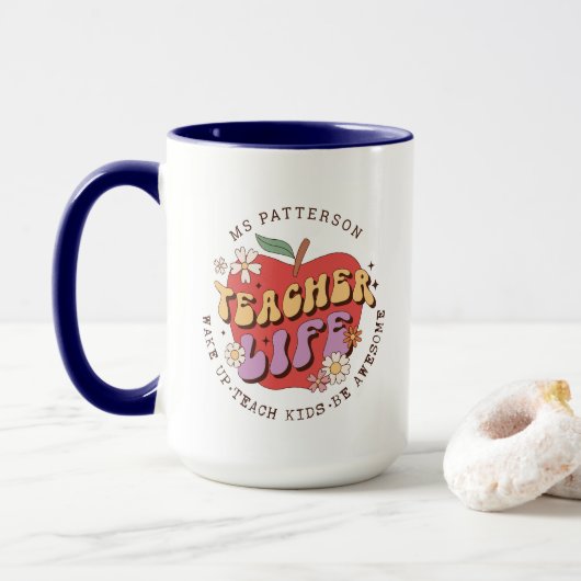 Teacher Life Wake Teach School gepersonaliseerde n Mok (Met donut)