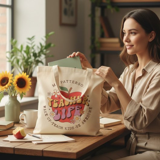 Teacher Life Wake Teach School gepersonaliseerde n Tote Bag