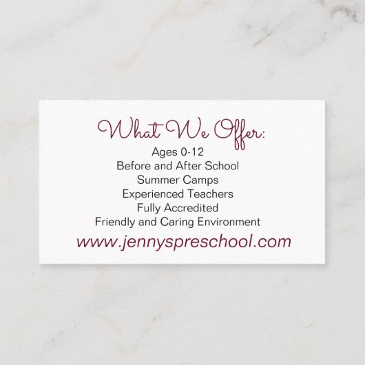 Teacher Little Hands Bouquet Visitekaartje (Achterkant)