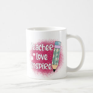 Teacher Love Inspire - Roze glitter & bloemenpotlo Koffiemok