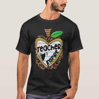 Teacher Loves Inspire Leopard Apple School Life T-shirt