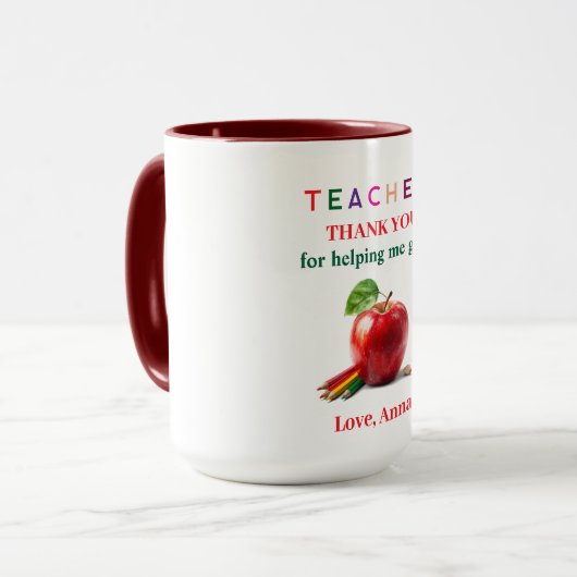 Teacher Mug Gift – Thank You Message Mok (Voorkant links)