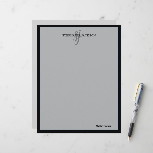 Teacher name elegant quote modern white frame briefhoofd (Voorkant / Achterkant in situ)