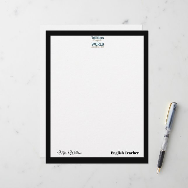 Teacher name elegant quote modern white frame briefhoofd (Voorkant / Achterkant in situ)