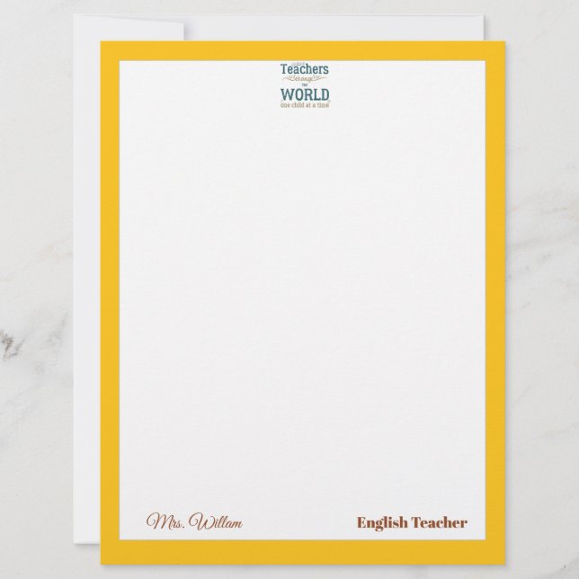 Teacher name elegant quote modern white frame lett briefhoofd (Voorkant)