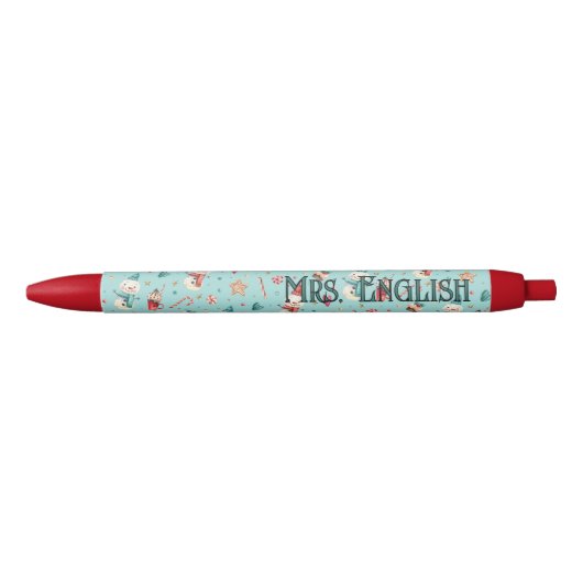 Teacher Name || Holiday Cookies and Candy Pattern Blauwe Inkt Pen (Voorkant)