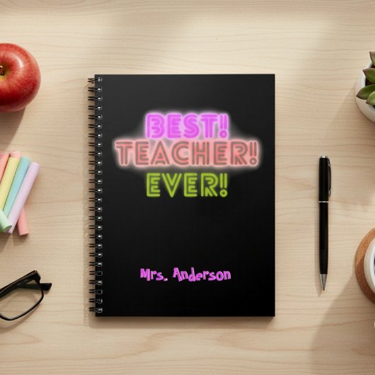 Teacher Notebook with Neon Writing / Neon Script Notitieboek
