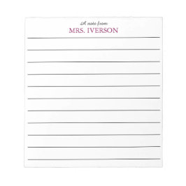teacher Notepads Simple lined paper "a note from" Notitieblok