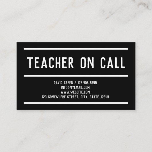 Teacher On Call Tutor Zwart Visitekaartje (Voorkant)