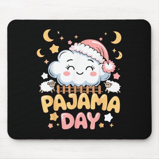 Teacher Pajama Day Shirt, Funny Cloud Sleever Scho Muismat (Voorkant)