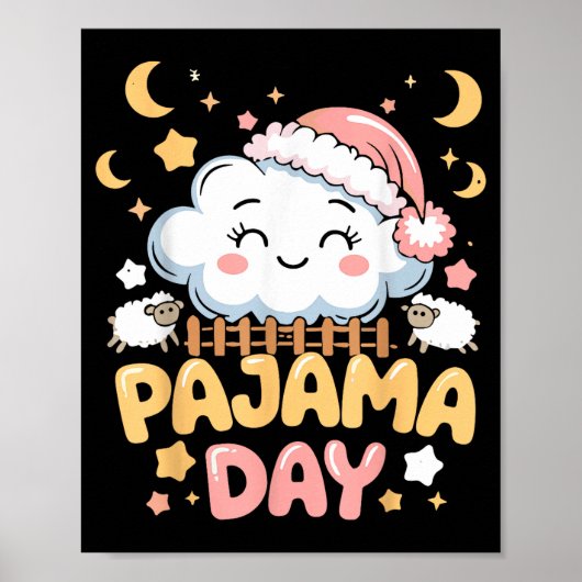 Teacher Pajama Day Shirt, Funny Cloud Sleever Scho Poster (Voorkant)