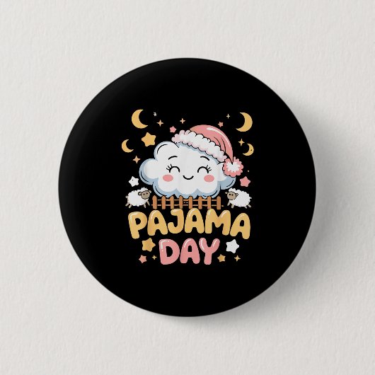 Teacher Pajama Day Shirt, Funny Cloud Sleever Scho Ronde Button 5,7 Cm (Voorkant)
