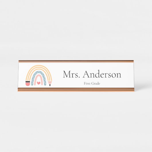 Teacher Pencil Rainbow Preschool Bureau Naambordje (Voorkant)